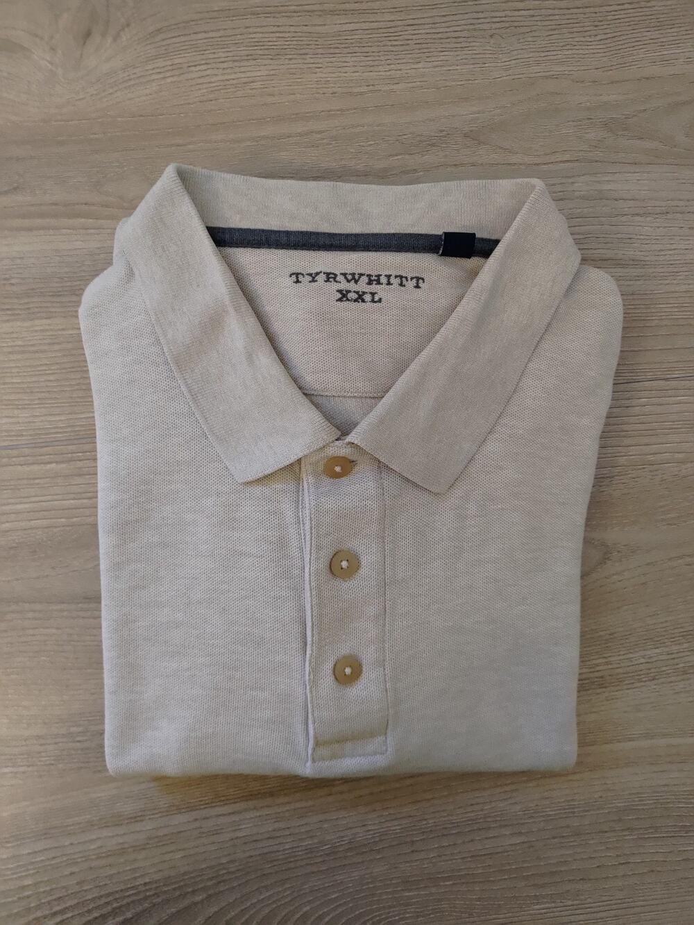 Button Neck Men's Long Sleeve Polo Charles Tyrwhitt 2XL Neutral Tan Pique